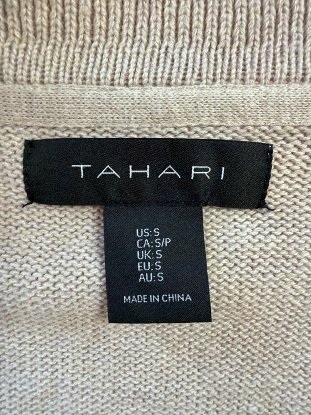 TAHARI 100% Cotton Beige Knit Collared Cardigan Minimalist Quiet Luxury S - Picture 4 of 7